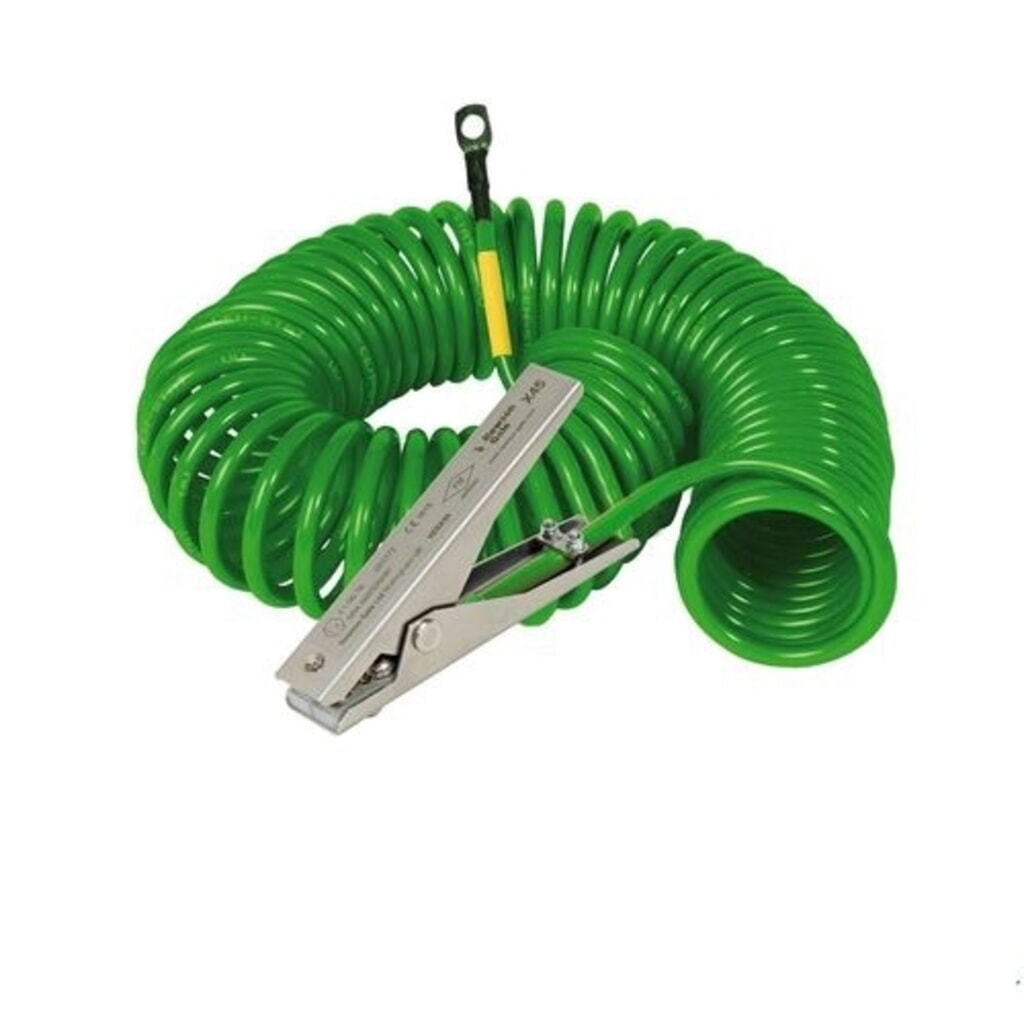Denios spirálový uzemňovací kabel, 1 uzemňovací svorka z nerezové oceli MD 120 mm, prodlužovací délka 3 m, ATEX Obrázek produktu: Denios spirálový uzemňovací kabel, 1 uzemňovací svorka z nerezové oceli MD 120 mm, prodlužovací délka 3 m, ATEX
