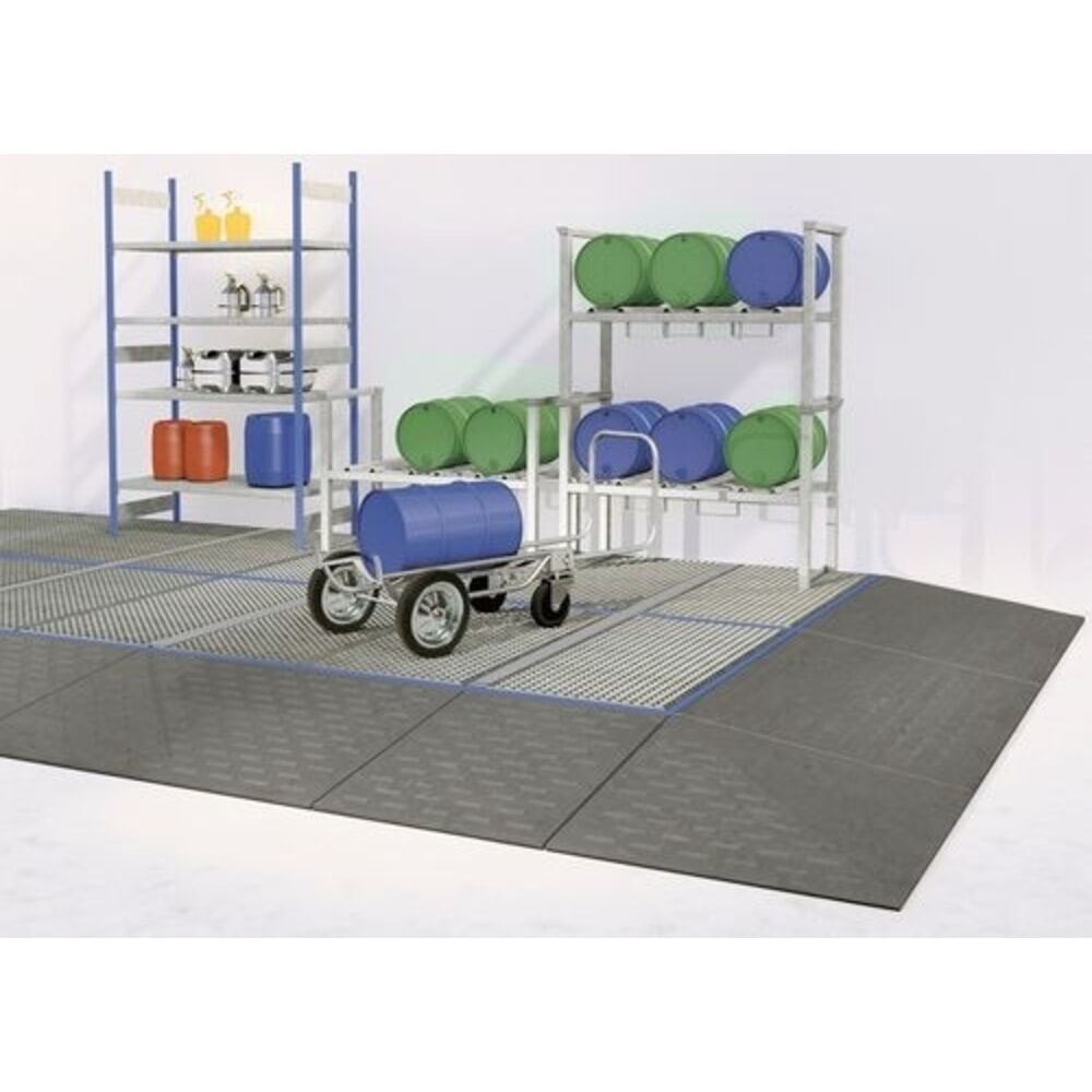 Číslo obrázku produktu 1: Denios podlahová záchytná vana classic-line z PE, jednoprvková, s pozinkovaným mřížovým roštem, VxŠxH 150 x 790 x 790 mm