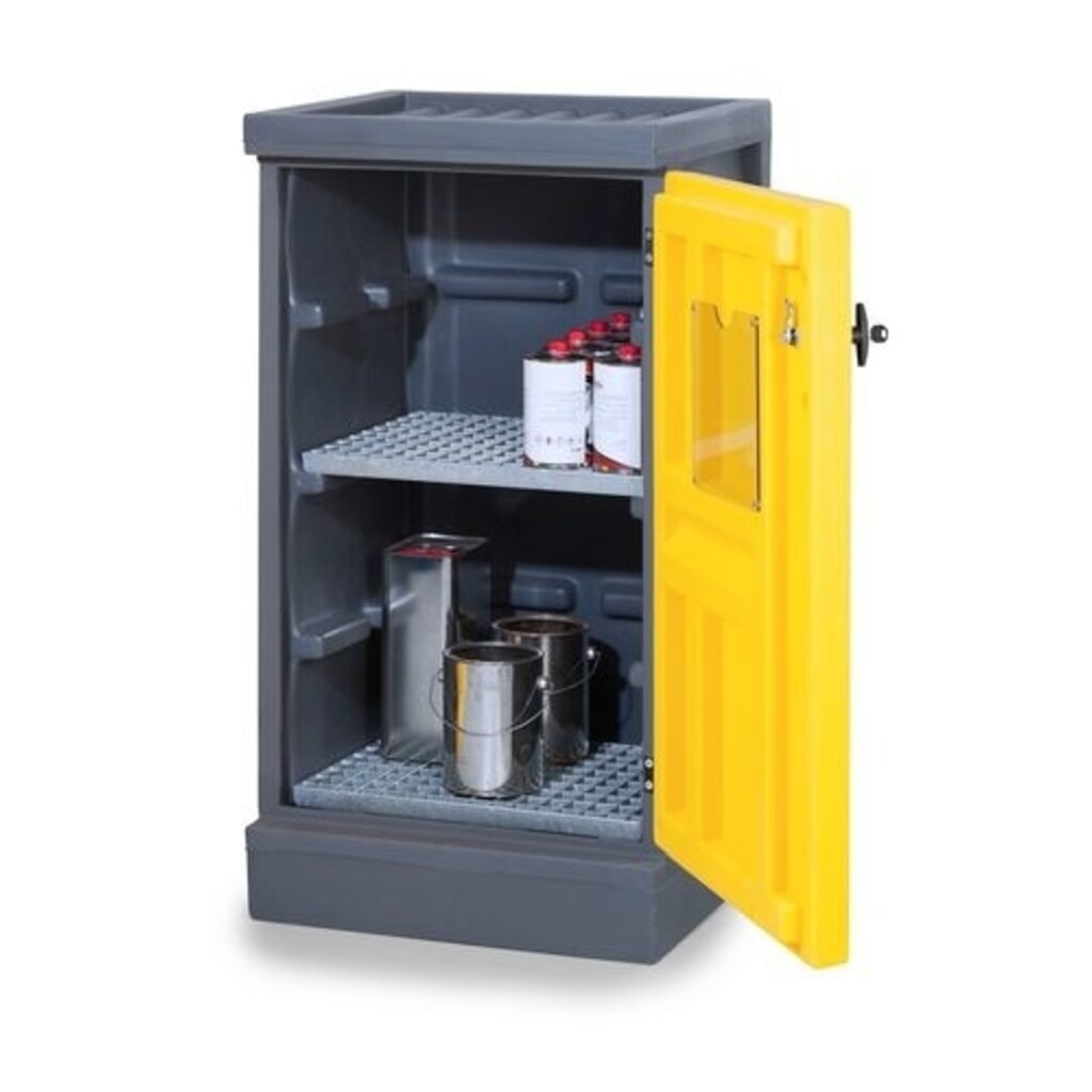 Obrázek produktu: Denios skříň na chemikálie z PE, VxŠxH 1.130 x 610 x 640 mm, 2 mřížové rošty, pozinkované