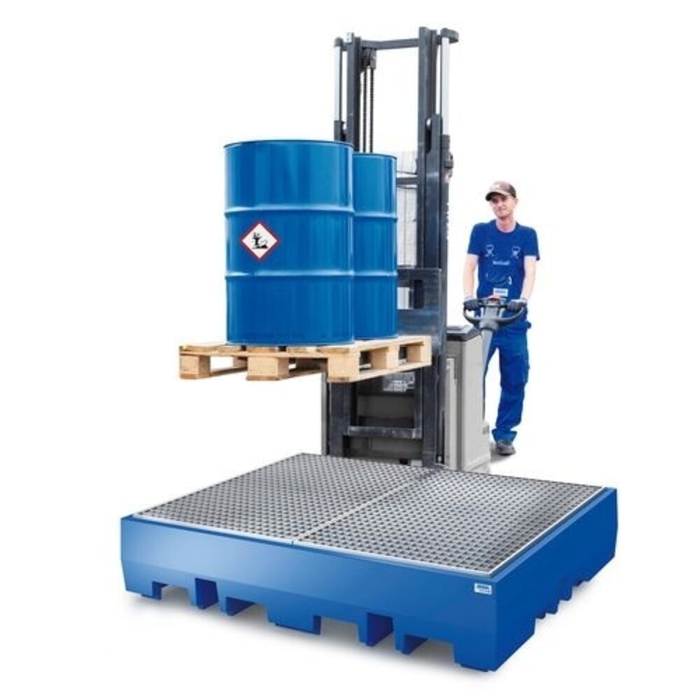 Číslo obrázku produktu 2: Denios sběrnou vanu classic-line z PE pro 4 sudy, pozinkovaný mřížový rošt, VxŠxH 350 x 1720 x 1300 mm
