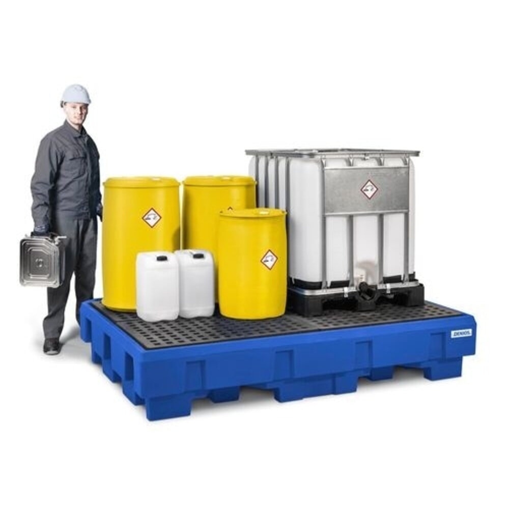 Číslo obrázku produktu 2: Denios sběrnou vanu classic-line z PE pro 2 IBC kontejnery, plnicí prostor a PE mřížový rošt, VxŠxH 485 x 2460 x 1800 mm