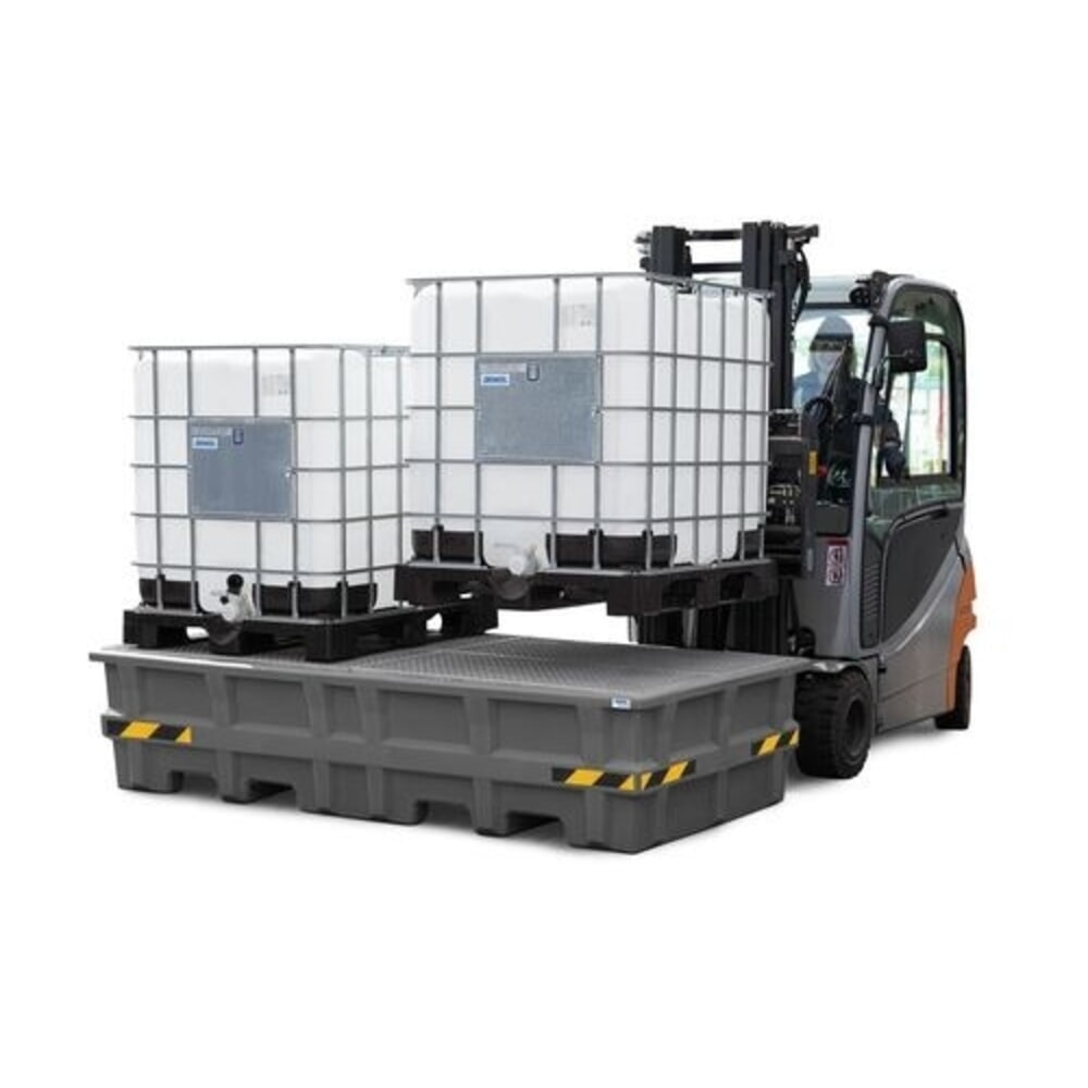 Číslo obrázku produktu 2: Denios sběrnou vanu pro-line z PE pro 2 IBC kontejnery, s pozinkovaným mřížovým roštem, VxŠxH 580 x 2530 x 1320 mm