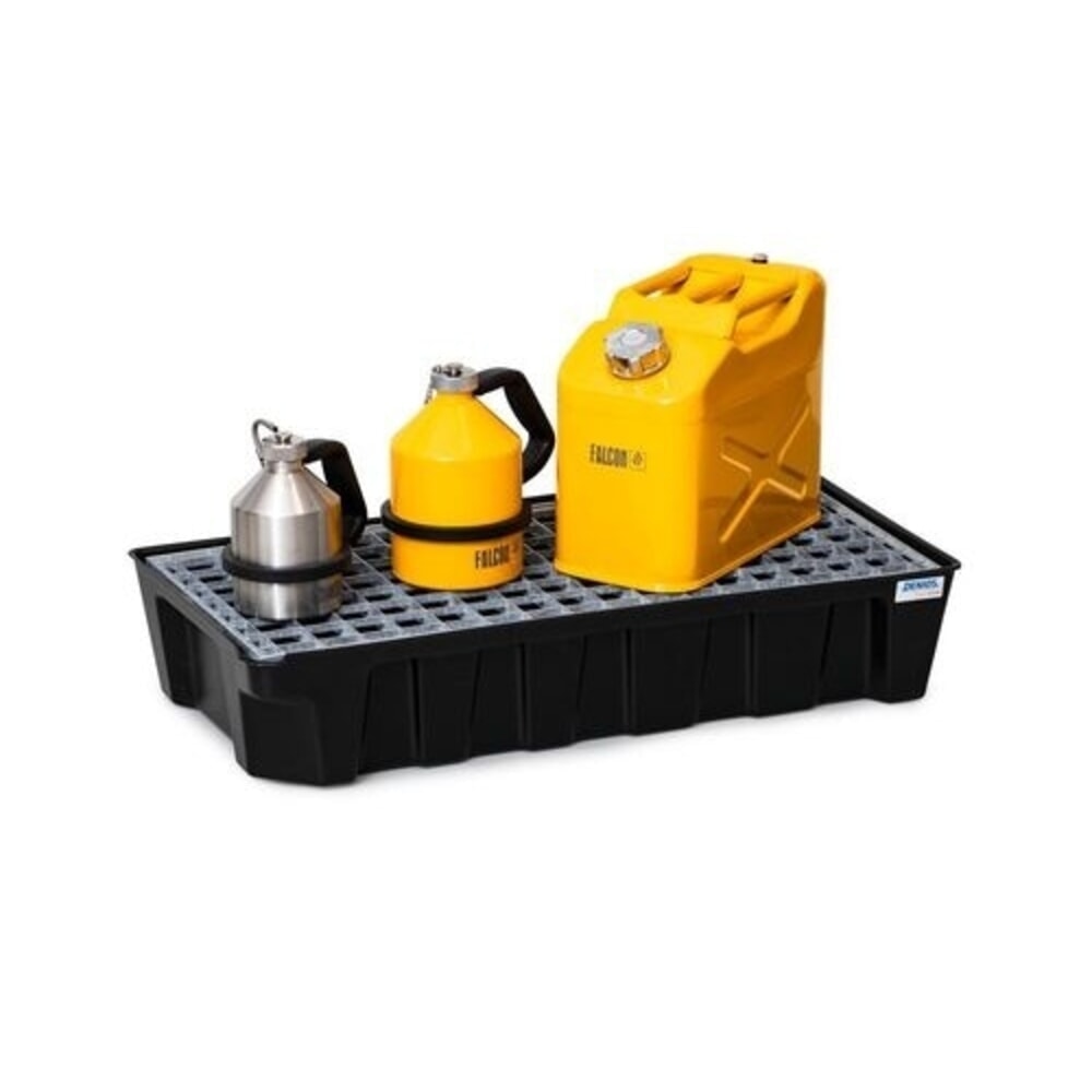 Číslo obrázku produktu 3: Denios sběrná vana na drobné nádoby base-line z PE, výška 160 mm, s odtokem a pozinkovaným mřížovým roštem, objem 30 l