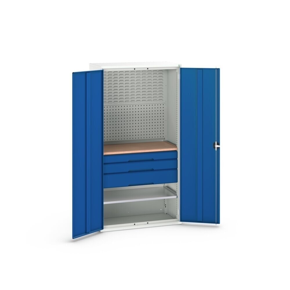 Číslo obrázku produktu 3: Skříň s křídlovými dveřmi se 3 zásuvkami, 2 police a zadní stěna, ŠxHxV: 1050 x 550 x 2000 mm