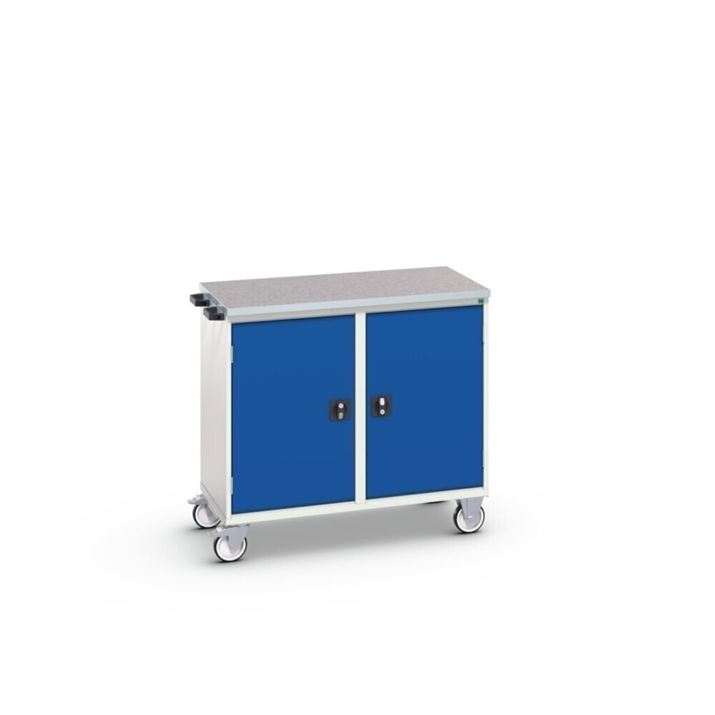 Číslo obrázku produktu 2: Montážní vozík bott verso se 2 dvířky, policemi a s vrchní částí z linolea, ŠxHxV: 1050 x 600 x 980 mm