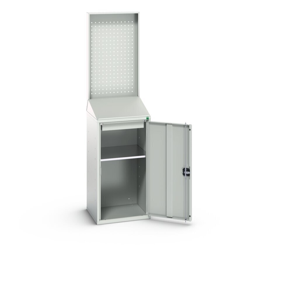 Číslo obrázku produktu 2: Pult bott verso Economy s perforovanou zadní stěnou, 1 police, 1 zásuvka, ŠxHxV: 525 x 550 x 2000 mm