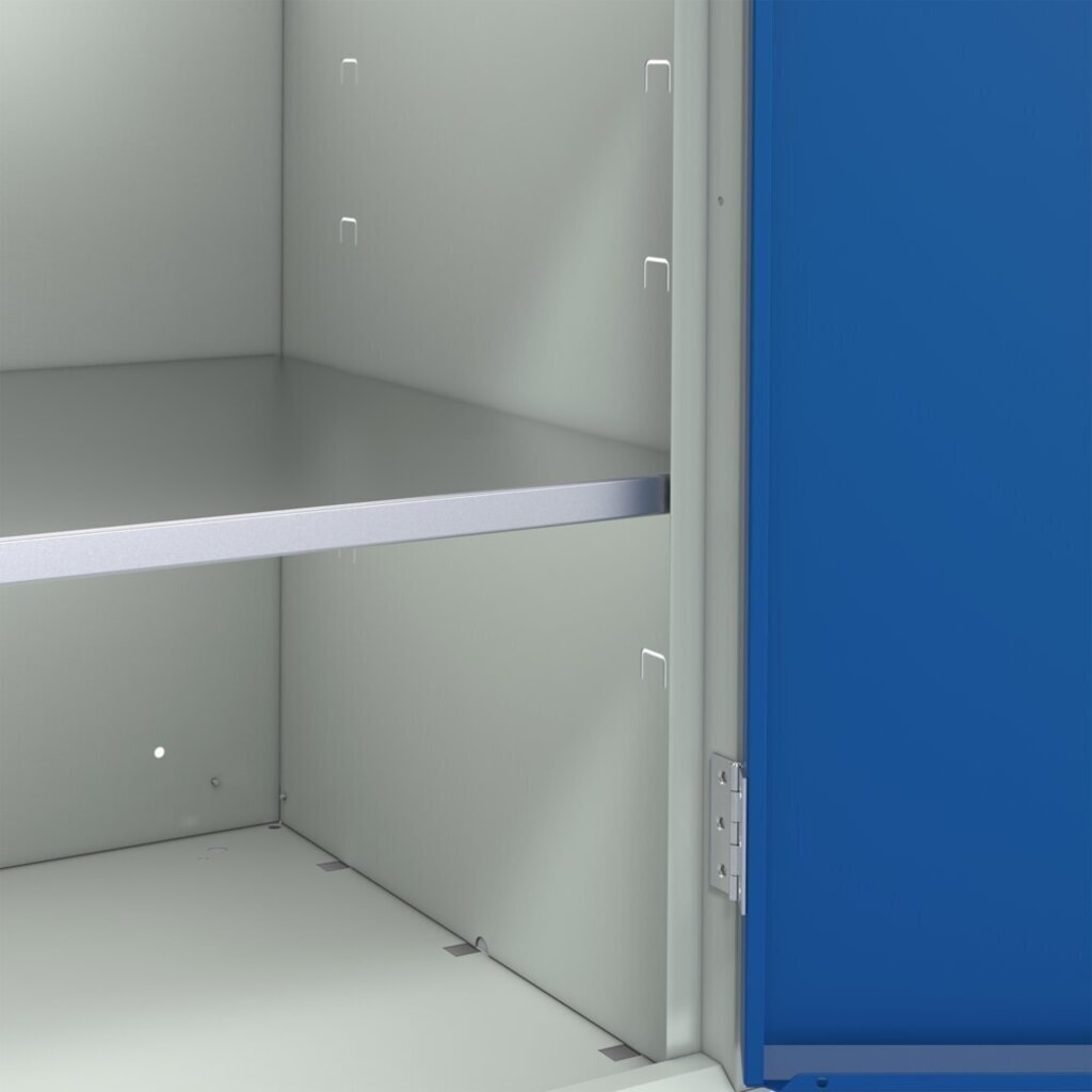 Číslo obrázku produktu 4: Pult bott verso Economy s perforovanou zadní stěnou, 2 police, 1 zásuvka, ŠxHxV: 1050 x 550 x 2000 mm