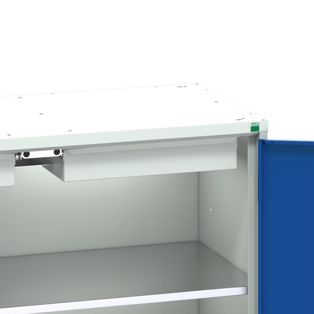 Pult bott verso Economy s perforovanou zadní stěnou, 2 police, 1 zásuvka, ŠxHxV: 1050 x 550 x 2000 mm Číslo obrázku produktu 5: Pult bott verso Economy s perforovanou zadní stěnou, 2 police, 1 zásuvka, ŠxHxV: 1050 x 550 x 2000 mm