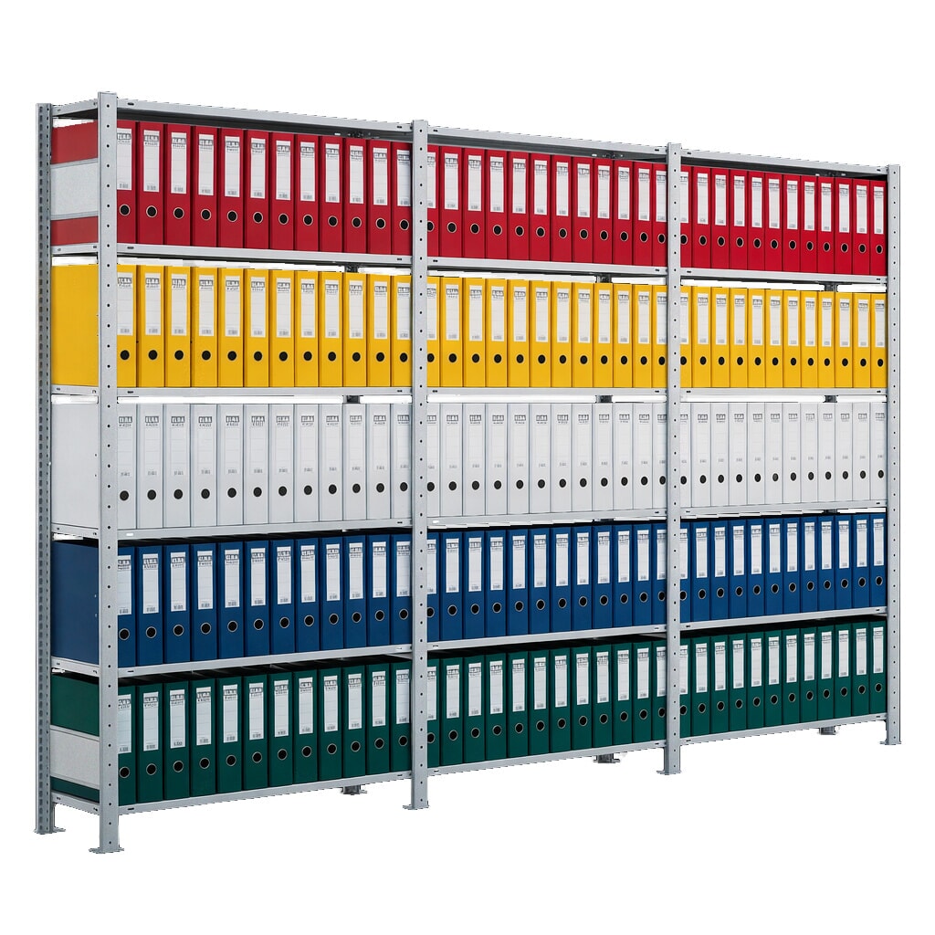 Obrázek produktu: Kompletní sada regálu na spisy SCHULTE, jednostranný, nosnost police 85 kg, V×Š×H 2000 × 3000 × 300 mm, pozinkované provedení