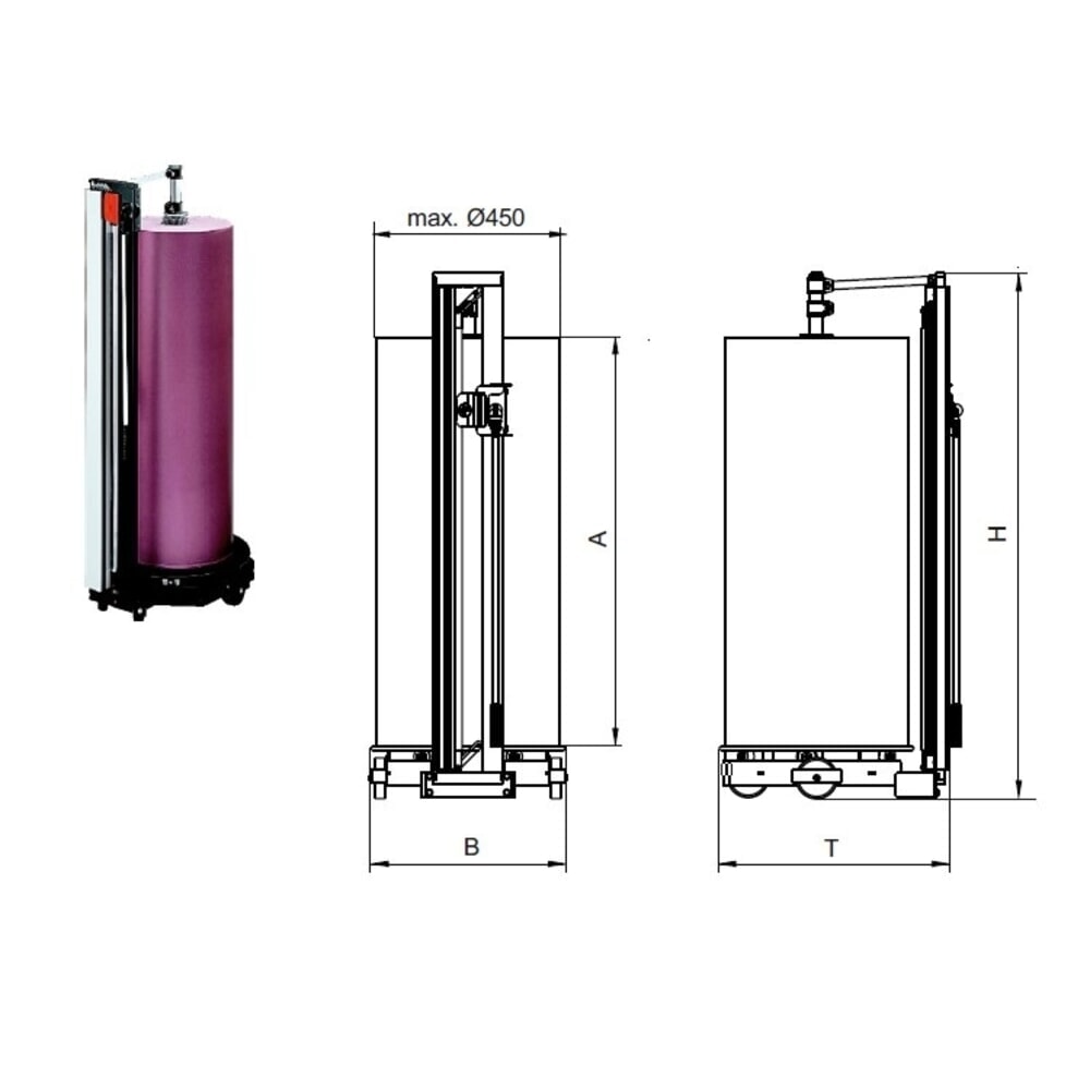 Číslo obrázku produktu 4: Vertikální řezací stojan Rocholz, max. 200 kg, Ø válce max. 450 mm, šířka řezu 1000 mm