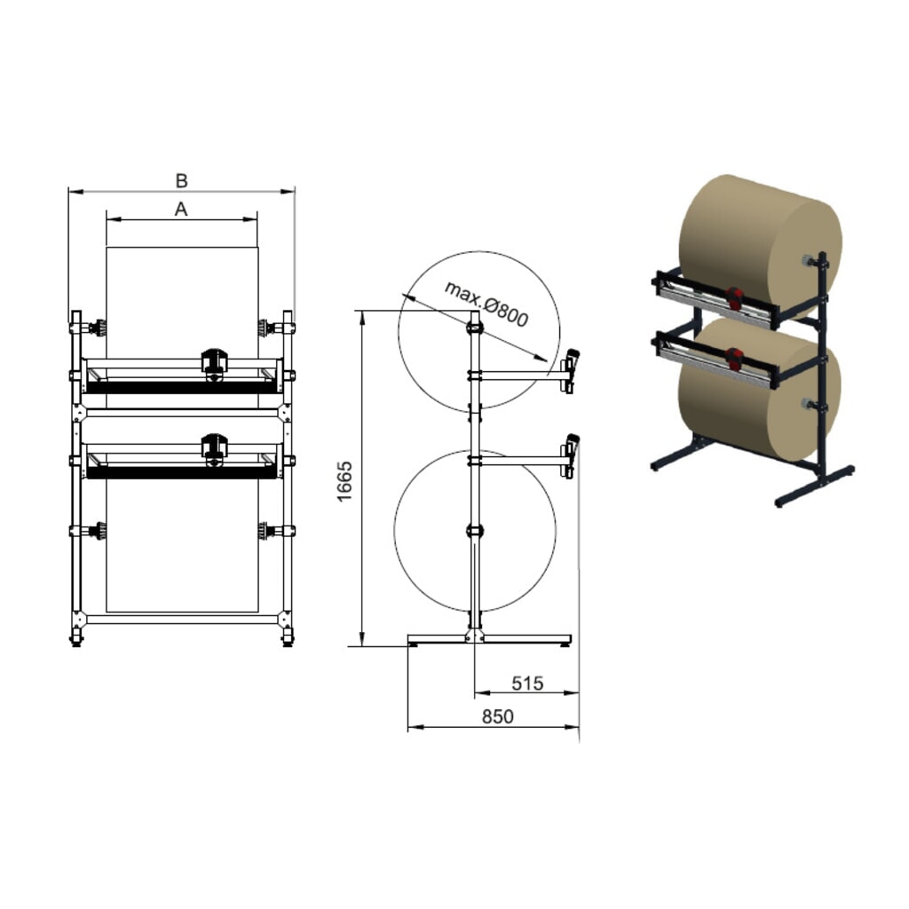 Číslo obrázku produktu 3: Rocholz dvojitý řezací stojan se dvěma řezacími jednotkami, Hmotnost válečků max. 130 kg, šířka řezu 1600 mm