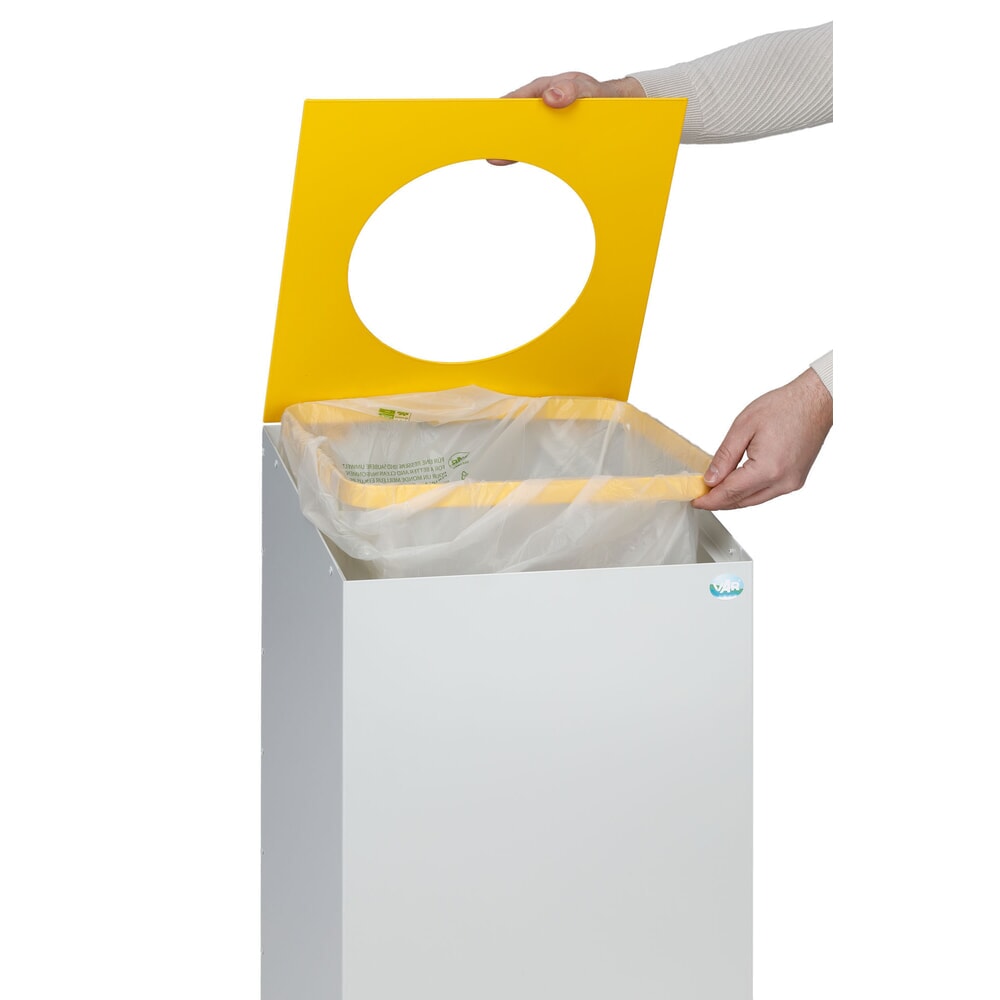Číslo obrázku produktu 4: VAR® sběrná nádoba na sběrné suroviny WSG 38, s upínacím kroužkem a kulatým vhazovacím otvorem, šeď světlá/žlutá dopravní