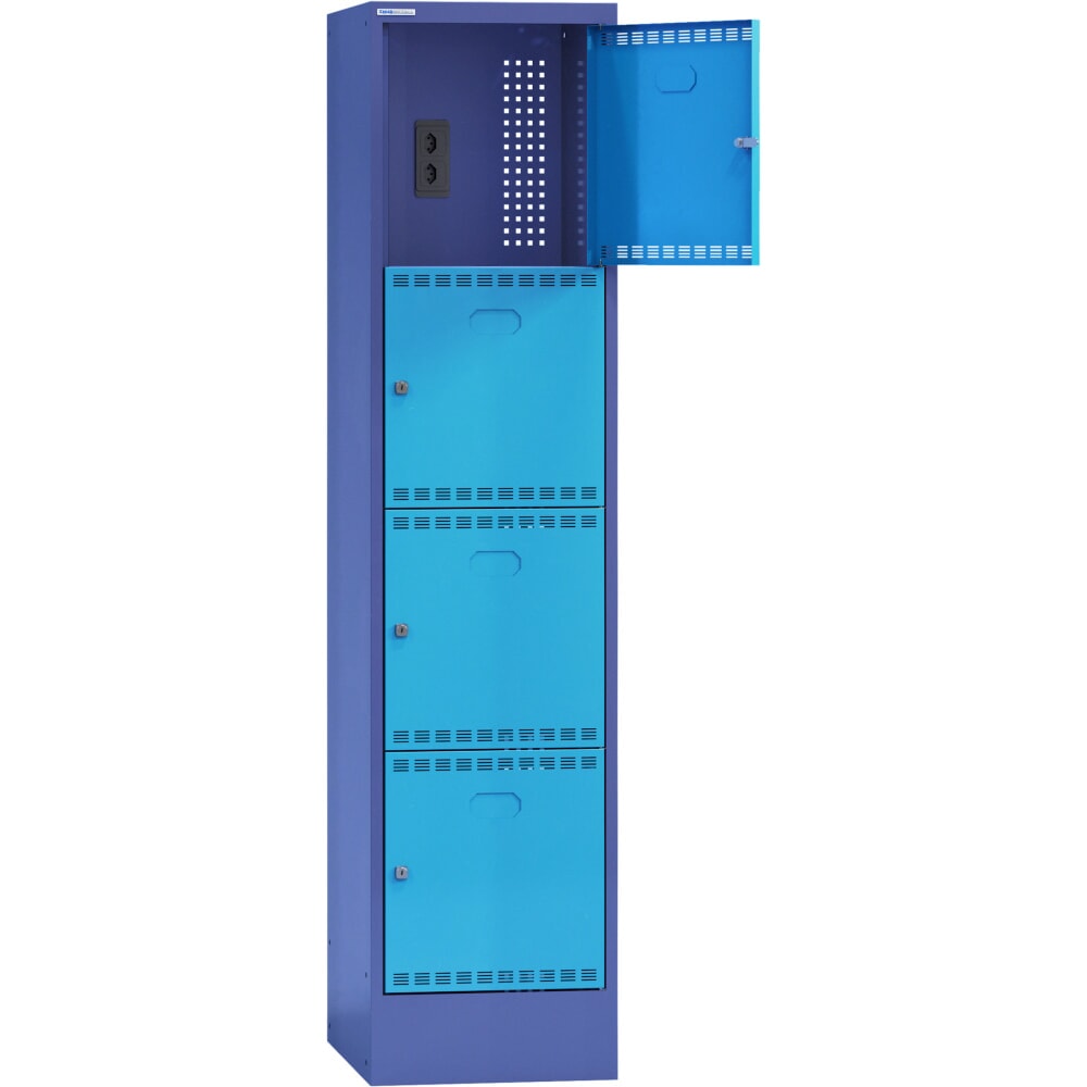 Obrázek produktu: Thur Metall skříň pro nabíjení akumulátorů s přihrádkami, pro akumulátory elektrokol, VxŠxH 1790 mm x 415 mm x 580 mm, zámek na klíč, holubí modrá/světle modrá