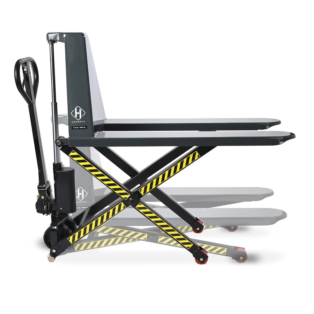 Paletový vozík s nůžkovým mechanismem HEMMDAL PTM 1.0 Scissor, nosnost 1000 kg, délka vidlí 1150 mm, polyuretan, jednoduché kolečko Obrázek produktu: Paletový vozík s nůžkovým mechanismem HEMMDAL PTM 1.0 Scissor, nosnost 1000 kg, délka vidlí 1150 mm, polyuretan, jednoduché kolečko