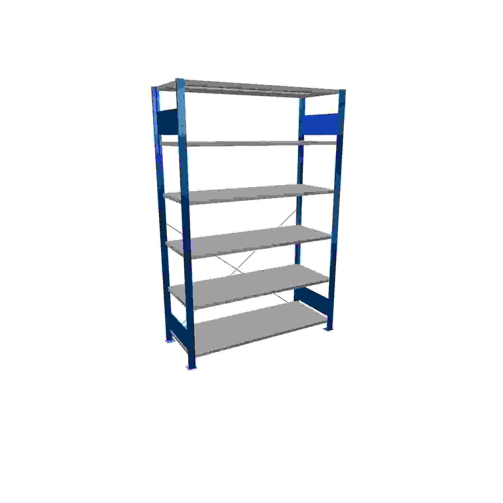 Obrázek produktu: Policový regál SCHULTE, hořcová modř / pozink, 6 polic z ocelového plechu, nosnost police 150 kg, VxŠxH 2000 x 1 360 x 536 mm