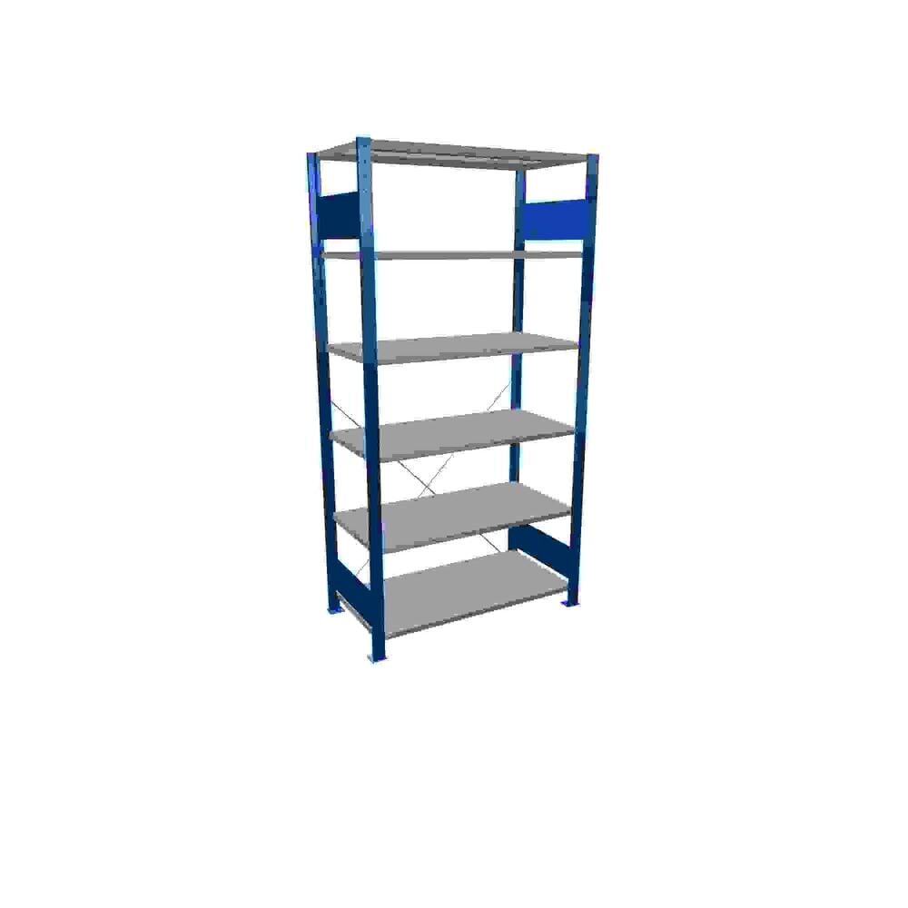 Obrázek produktu: Policový regál SCHULTE, hořcová modř / pozink, 6 polic z ocelového plechu, nosnost police 150 kg, VxŠxH 2000 x 1 060 x 536 mm