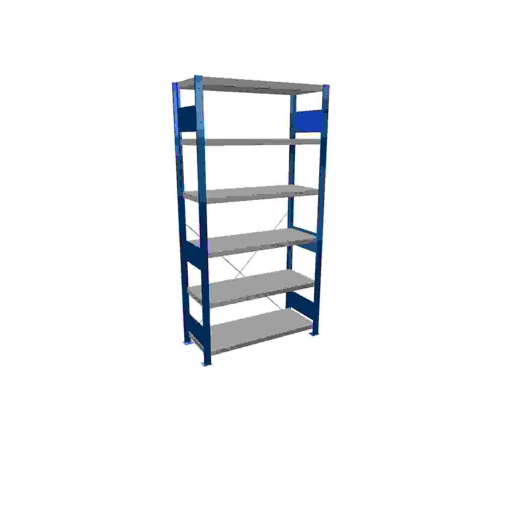 Obrázek produktu: Policový regál SCHULTE, hořcová modř / pozink, 6 polic z ocelového plechu, nosnost police 330 kg, VxŠxH 2000 x 1 060 x 436 mm