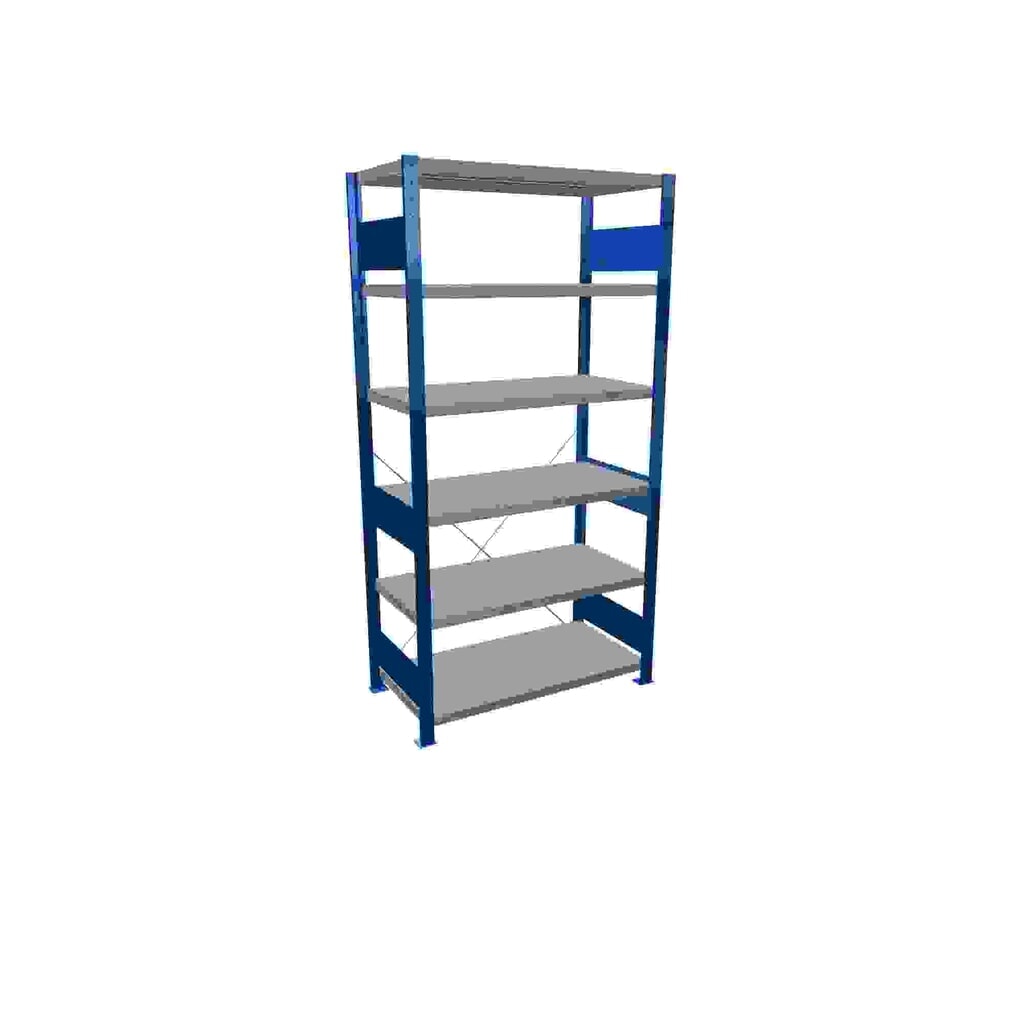 Policový regál SCHULTE, hořcová modř / pozink, 6 polic z ocelového plechu, nosnost police 330 kg, VxŠxH 2000 x 1 060 x 536 mm Obrázek produktu: Policový regál SCHULTE, hořcová modř / pozink, 6 polic z ocelového plechu, nosnost police 330 kg, VxŠxH 2000 x 1 060 x 536 mm