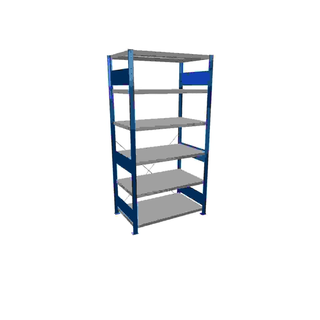 Policový regál SCHULTE, hořcová modř / pozink, 6 polic z ocelového plechu, nosnost police 330 kg, VxŠxH 2000 x 1 060 x 636 mm Obrázek produktu: Policový regál SCHULTE, hořcová modř / pozink, 6 polic z ocelového plechu, nosnost police 330 kg, VxŠxH 2000 x 1 060 x 636 mm