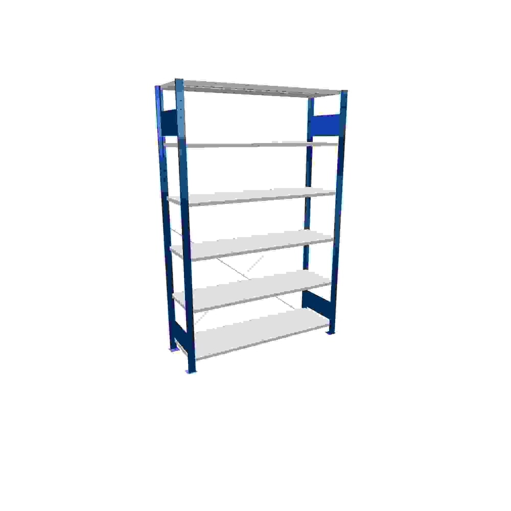 Obrázek produktu: Policový regál SCHULTE, hořcová modř / šeď světlá, 5 polic z ocelového plechu, nosnost police 150 kg, VxŠxH 2000 x 1 360 x 436 mm