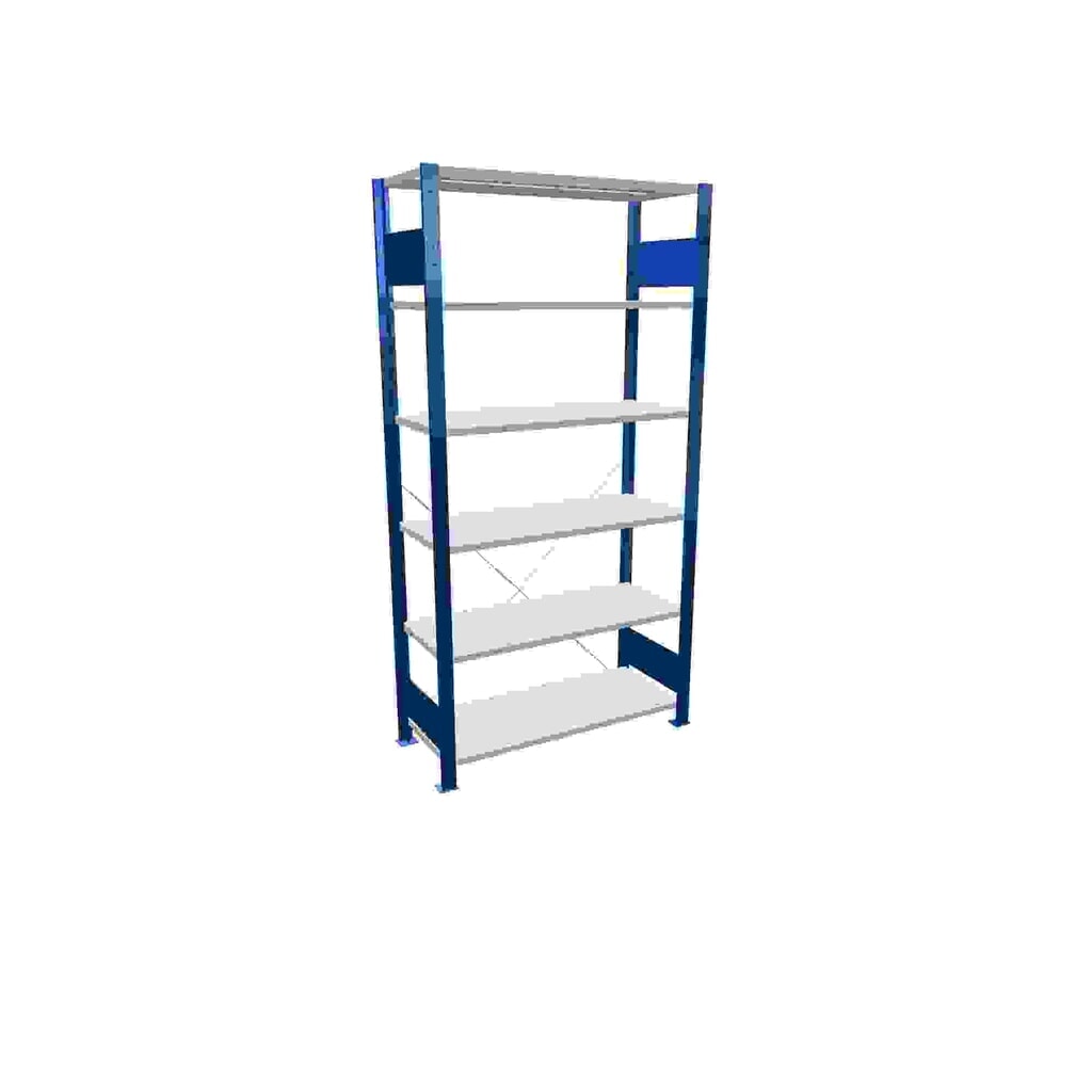 Policový regál SCHULTE, hořcová modř / šeď světlá, 6 polic z ocelového plechu, nosnost police 150 kg, VxŠxH 2000 x 1 060 x 436 mm Obrázek produktu: Policový regál SCHULTE, hořcová modř / šeď světlá, 6 polic z ocelového plechu, nosnost police 150 kg, VxŠxH 2000 x 1 060 x 436 mm