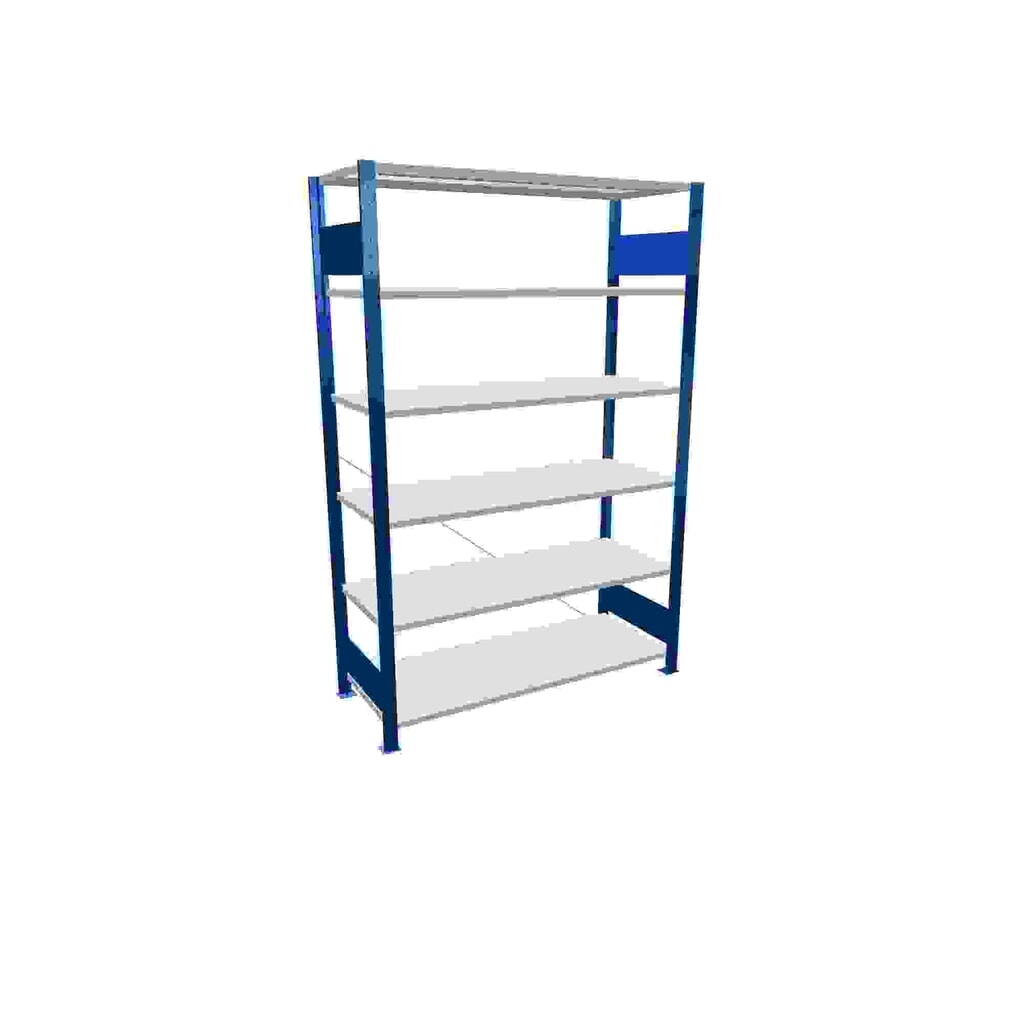 Policový regál SCHULTE, hořcová modř / šeď světlá, 6 polic z ocelového plechu, nosnost police 150 kg, VxŠxH 2000 x 1 360 x 536 mm Obrázek produktu: Policový regál SCHULTE, hořcová modř / šeď světlá, 6 polic z ocelového plechu, nosnost police 150 kg, VxŠxH 2000 x 1 360 x 536 mm