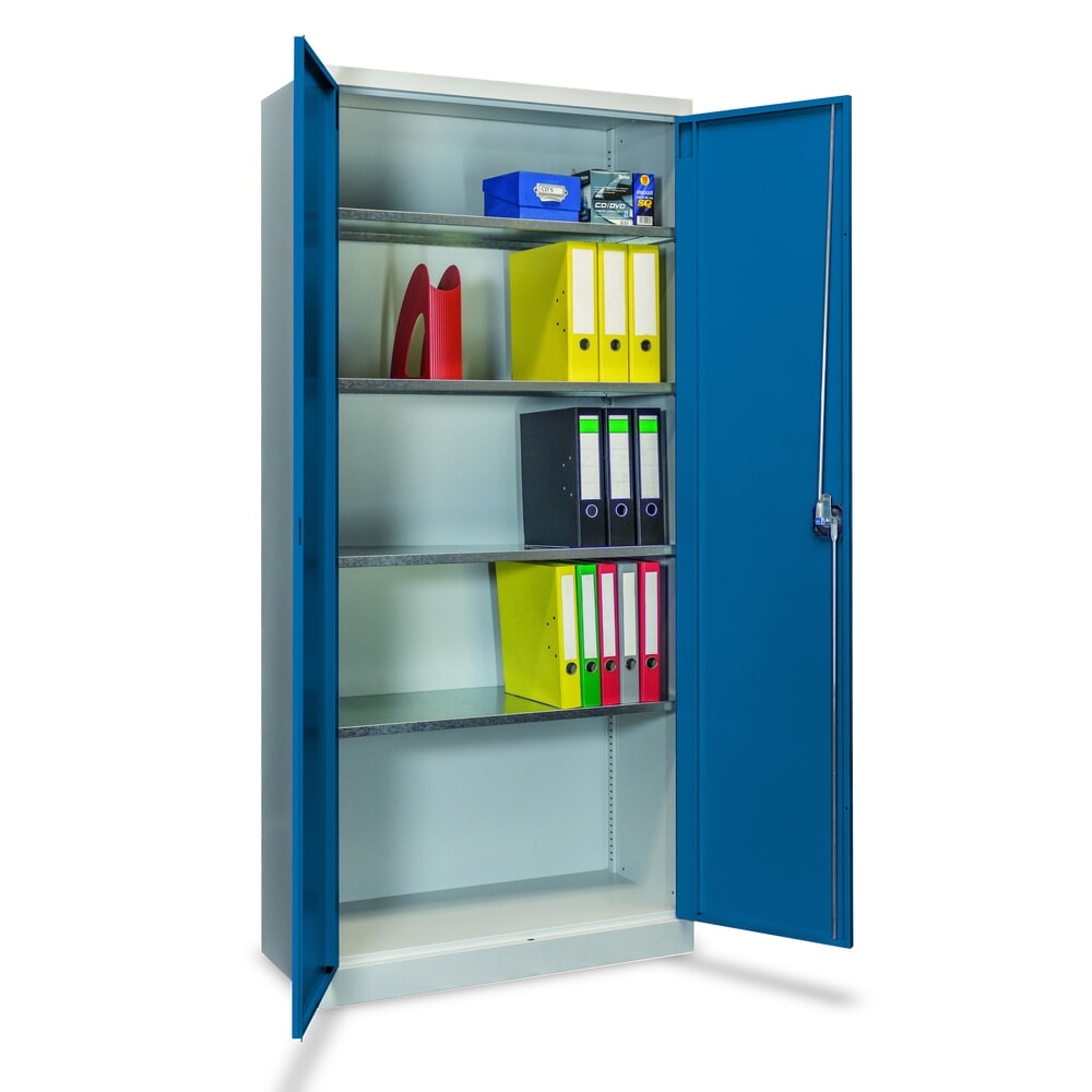 Číslo obrázku produktu 3: Steinbock® skříň s křídlovými dveřmi s pozinkovanými policemi, VxŠxH 1950 x 890 x 415 mm, šeď světlá/hořcová modř