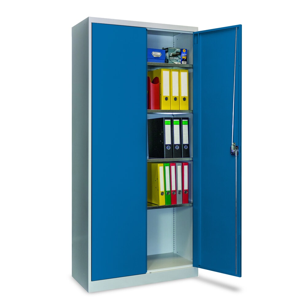 Číslo obrázku produktu 4: Steinbock® skříň s křídlovými dveřmi s pozinkovanými policemi, VxŠxH 1950 x 890 x 415 mm, šeď světlá/hořcová modř