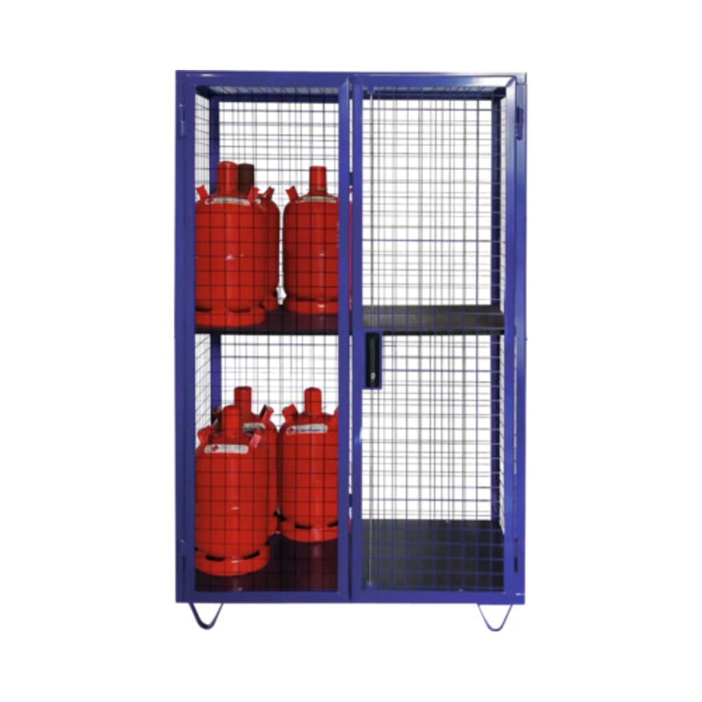 Číslo obrázku produktu 2: Mřížová skříň na plynové láhve, dvojkřídlé dveře, soklové nohy, VxŠxH 1970 x 1250 x 800 mm