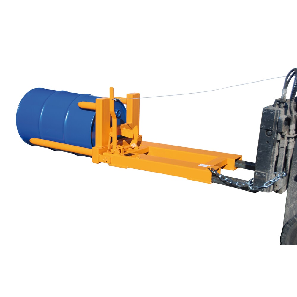 Číslo obrázku produktu 2: Bauer® podavač sudů FW-I pro 200l ocelové sudy se zátkou a sudy s valivým lemem, otáčení sudů, uchycení pro vysokozdvižný vozík, lakovaný, žlutooranžový