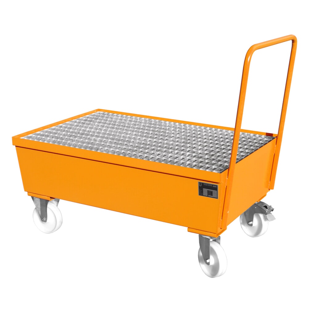 Obrázek produktu: Bauer® sběrná vana z oceli, pojízdné provedení, 2 x 200 l nastojato, objem 225 l, Žlutooranžová