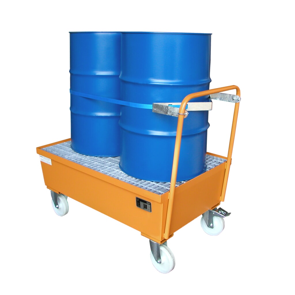 Číslo obrázku produktu 2: Bauer® sběrná vana z oceli, pojízdné provedení, 2 x 200 l nastojato, objem 225 l, Žlutooranžová
