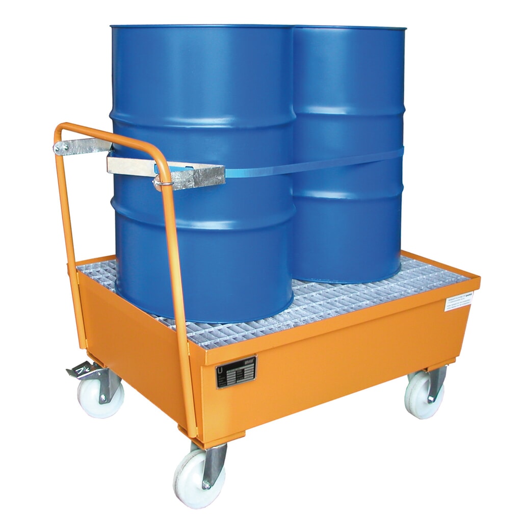 Bauer® sběrná vana z oceli, pojízdné provedení, 2 x 200 l nastojato, objem 225 l, Žlutooranžová Číslo obrázku produktu 3: Bauer® sběrná vana z oceli, pojízdné provedení, 2 x 200 l nastojato, objem 225 l, Žlutooranžová