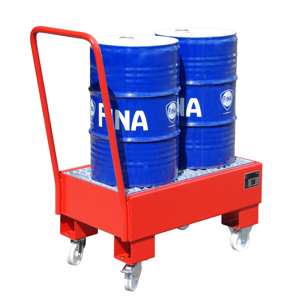 Číslo obrázku produktu 1: Bauer® sběrná vana z oceli, pojízdné provedení, 2 x 60 l nastojato, objem 61 l, ohnivě červená