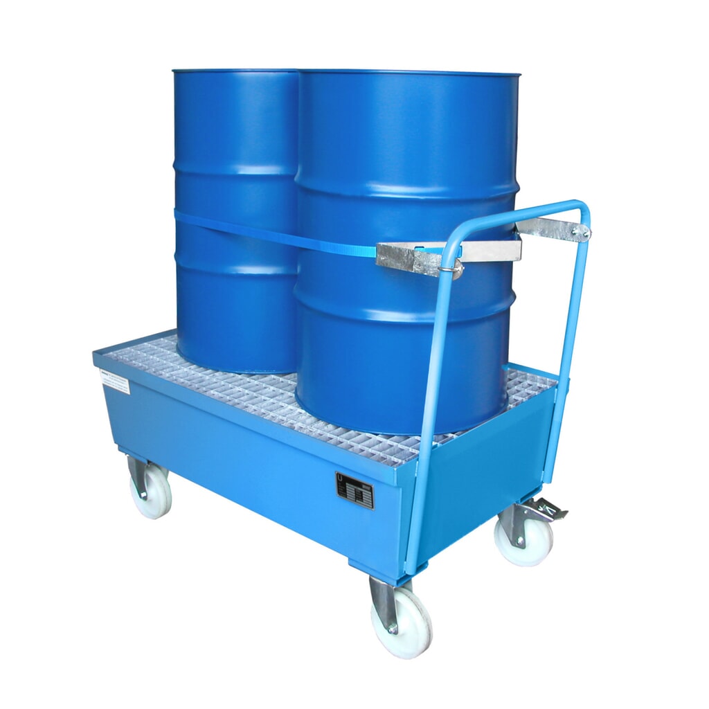 Bauer® sběrná vana z oceli, pojízdné provedení, 2 x 200 l nastojato, objem 225 l, Světle modrá Číslo obrázku produktu 2: Bauer® sběrná vana z oceli, pojízdné provedení, 2 x 200 l nastojato, objem 225 l, Světle modrá