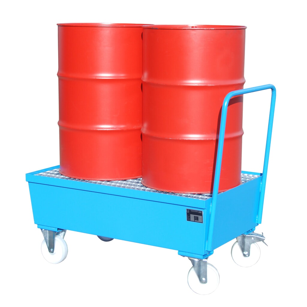 Obrázek produktu: Bauer® sběrná vana z oceli, pojízdné provedení, 2 x 200 l nastojato, objem 225 l, Světle modrá