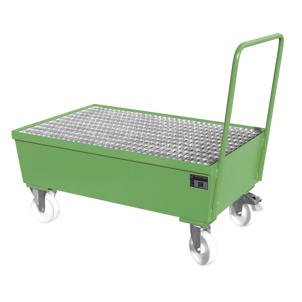 Bauer® sběrná vana z oceli, pojízdné provedení, 2 x 200 l nastojato, objem 225 l, rezedová zelená Číslo obrázku produktu 2: Bauer® sběrná vana z oceli, pojízdné provedení, 2 x 200 l nastojato, objem 225 l, rezedová zelená
