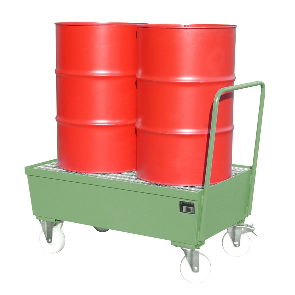 Obrázek produktu: Bauer® sběrná vana z oceli, pojízdné provedení, 2 x 200 l nastojato, objem 225 l, rezedová zelená