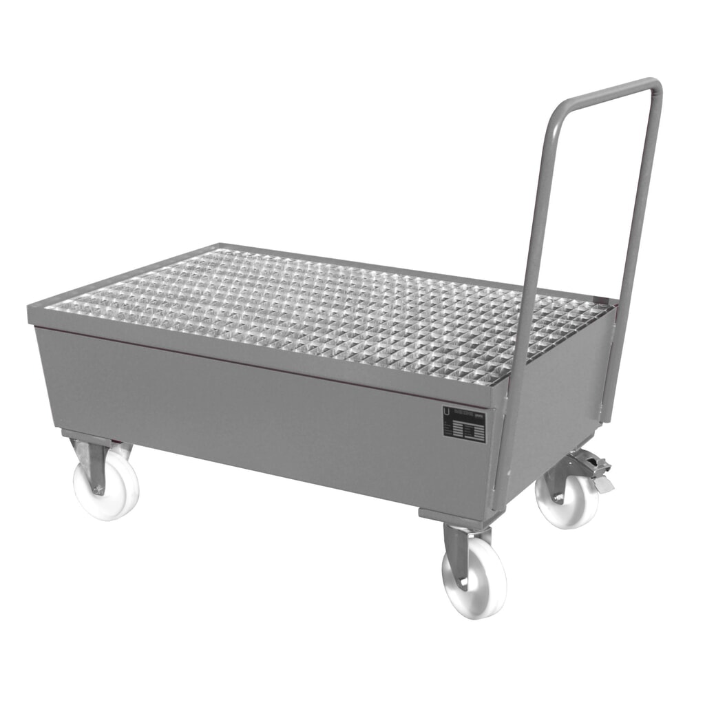 Bauer® sběrná vana z oceli, pojízdné provedení, 2 x 200 l nastojato, objem 225 l, Myší šedá Obrázek produktu: Bauer® sběrná vana z oceli, pojízdné provedení, 2 x 200 l nastojato, objem 225 l, Myší šedá