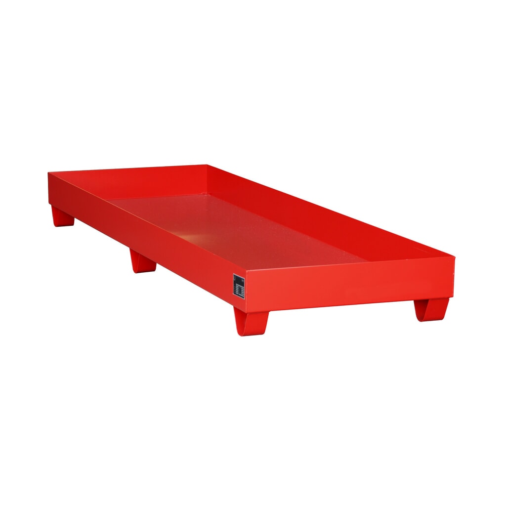 Bauer® sběrná vana z oceli, podjezdová výška 100 mm, VxŠxH 250 x 2 400 x 800 mm, bez mřížového roštu, 4x 200 l, ohnivě červená Obrázek produktu: Bauer® sběrná vana z oceli, podjezdová výška 100 mm, VxŠxH 250 x 2 400 x 800 mm, bez mřížového roštu, 4x 200 l, ohnivě červená