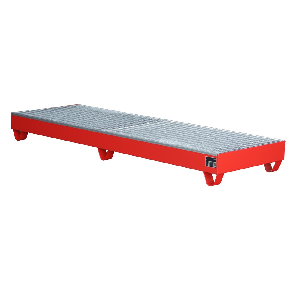 Číslo obrázku produktu 2: Bauer® Ocelová sběrná vana, VxŠxH 250 x 800 x 2400 mm, vč. mřížového roštu, 4x 200 l, ohnivá červená