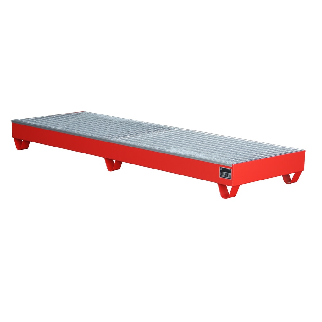 Číslo obrázku produktu 2: Bauer® sběrná vana z oceli, podjezdová výška 100 mm, VxŠxH 250 x 2 400 x 800 mm, vč. mřížového roštu, 4x 200 l, ohnivě červená