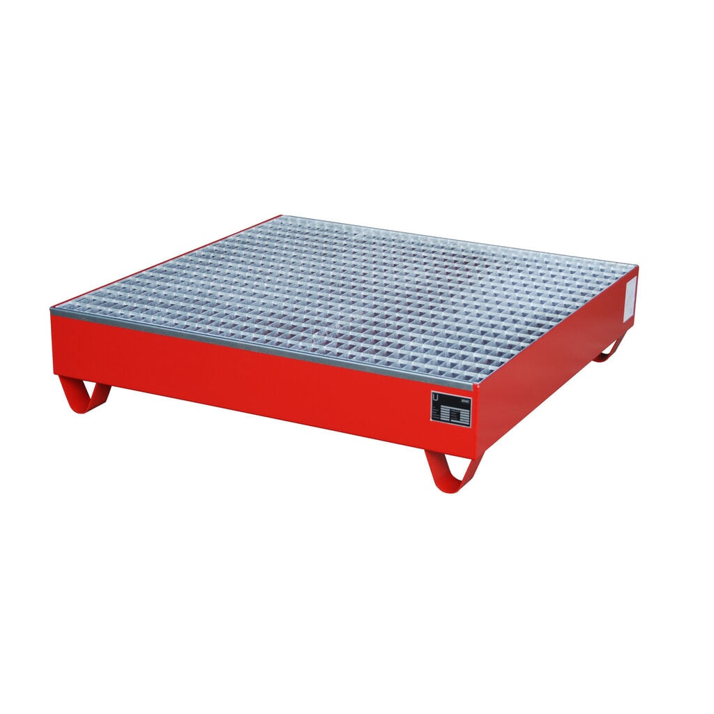 Bauer® sběrná vana z oceli, podjezdová výška 100 mm, VxŠxH 285 x 1 200 x 1 200 mm, vč. mřížového roštu, 4x 200 l, ohnivě červená Obrázek produktu: Bauer® sběrná vana z oceli, podjezdová výška 100 mm, VxŠxH 285 x 1 200 x 1 200 mm, vč. mřížového roštu, 4x 200 l, ohnivě červená