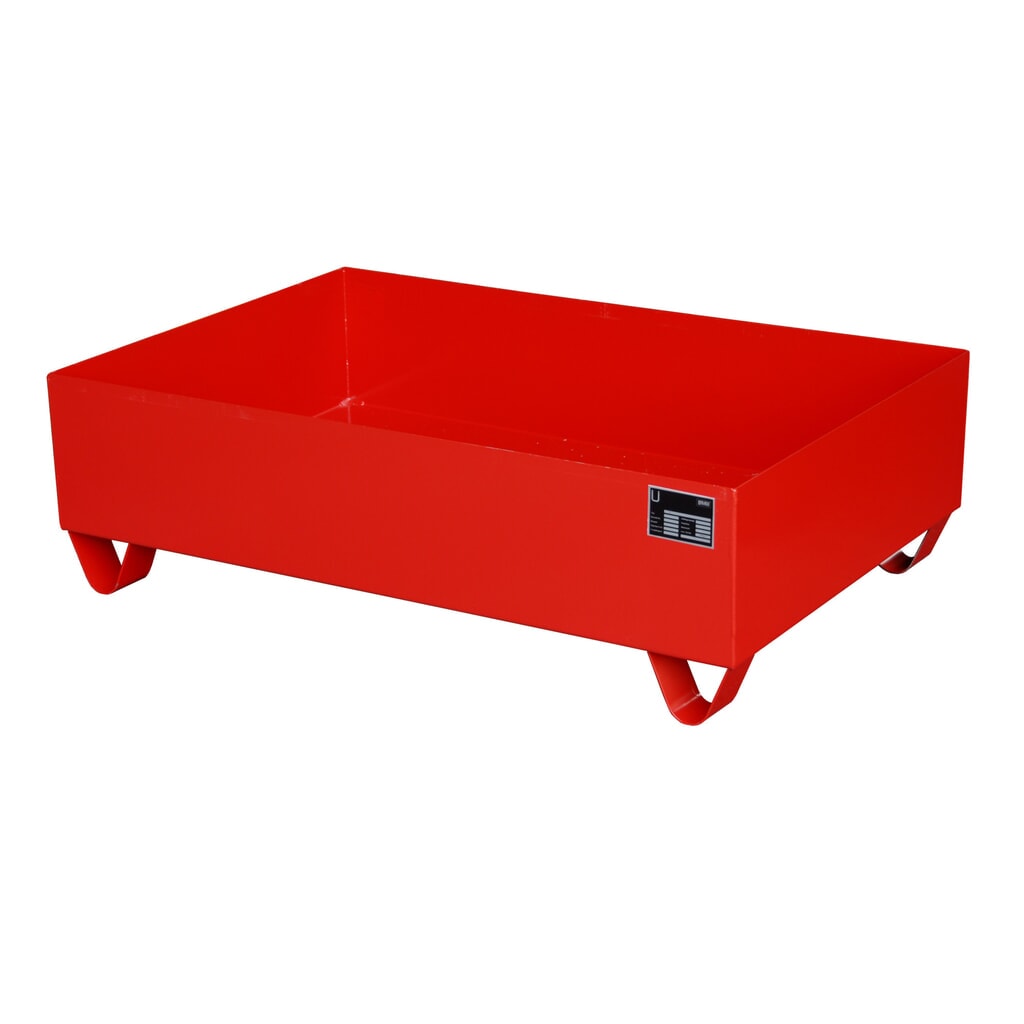 Bauer® sběrná vana z oceli, podjezdová výška 100 mm, VxŠxH 360 x 1 200 x 800 mm, bez mřížového roštu, 2x 200 l, ohnivě červená Obrázek produktu: Bauer® sběrná vana z oceli, podjezdová výška 100 mm, VxŠxH 360 x 1 200 x 800 mm, bez mřížového roštu, 2x 200 l, ohnivě červená