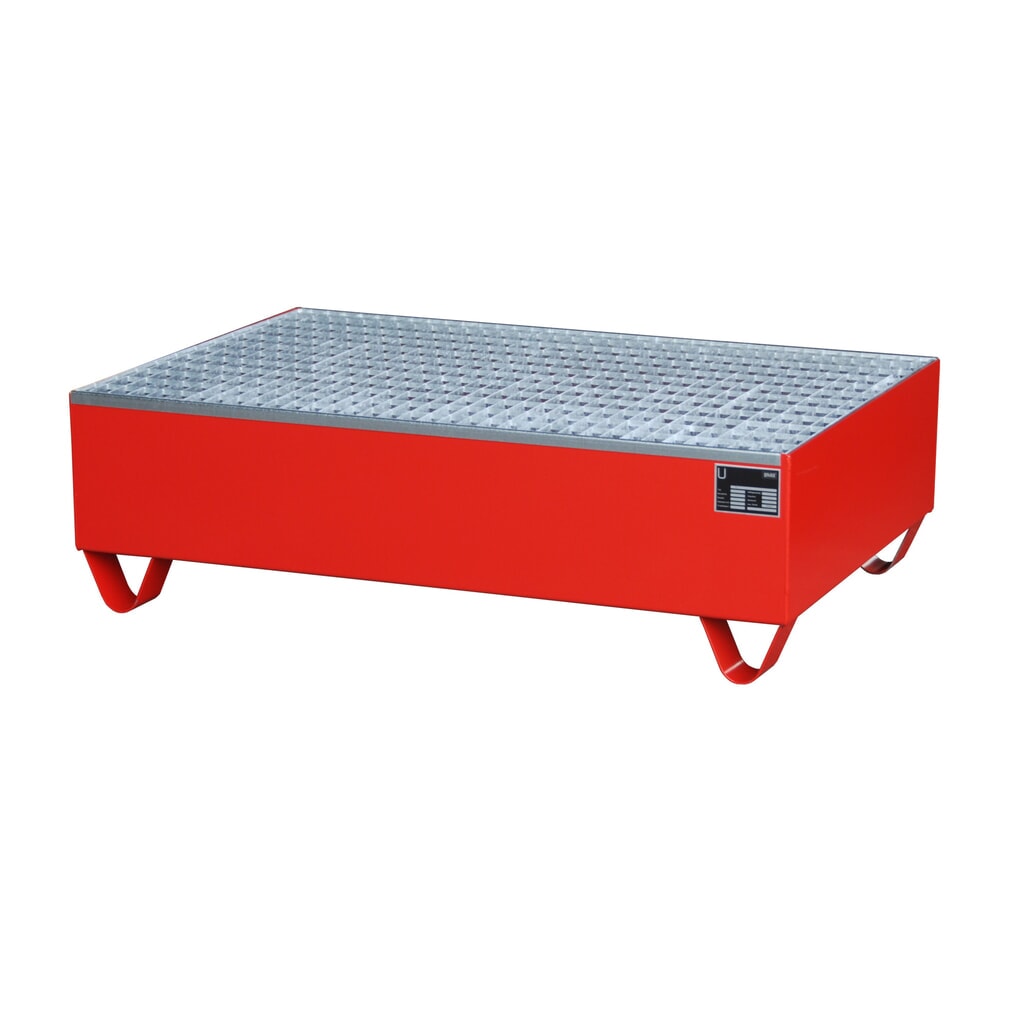 Bauer® sběrná vana z oceli, podjezdová výška 100 mm, VxŠxH 360 x 1 200 x 800 mm, vč. mřížového roštu, 2x 200 l, ohnivě červená Obrázek produktu: Bauer® sběrná vana z oceli, podjezdová výška 100 mm, VxŠxH 360 x 1 200 x 800 mm, vč. mřížového roštu, 2x 200 l, ohnivě červená