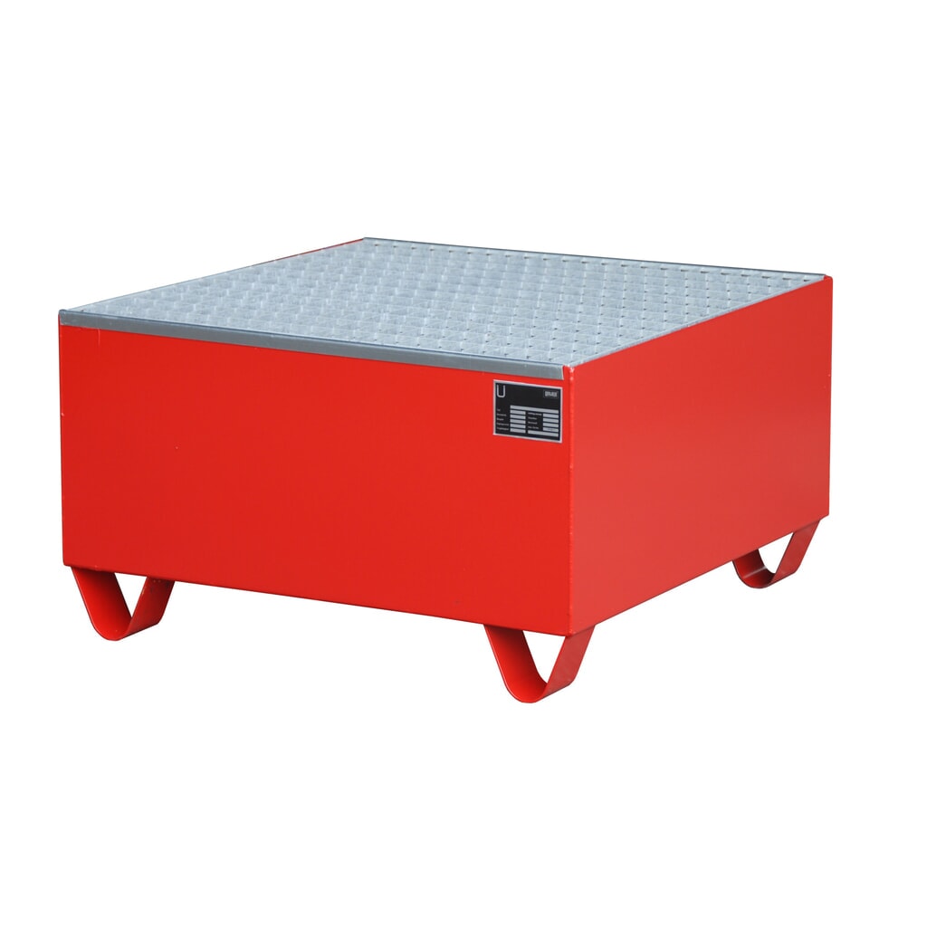 Obrázek produktu: Bauer® sběrná vana z oceli, podjezdová výška 100 mm, VxŠxH 465 x 800 x 800 mm, vč. mřížového roštu, 1x 200 l, ohnivě červená