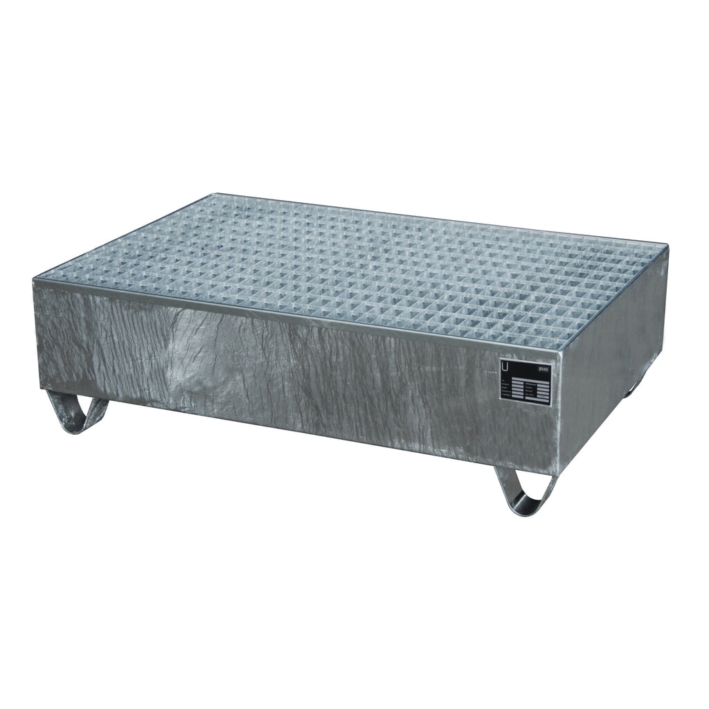 Bauer® sběrná vana z oceli, podjezdová výška 100 mm, VxŠxH 360 x 1 200 x 800 mm, včetně mřížového roštu, 2x 200 l, žárově pozinkované Obrázek produktu: Bauer® sběrná vana z oceli, podjezdová výška 100 mm, VxŠxH 360 x 1 200 x 800 mm, včetně mřížového roštu, 2x 200 l, žárově pozinkované