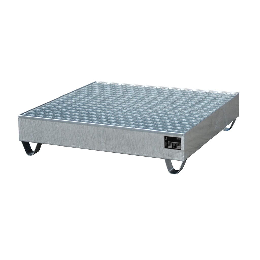 Obrázek produktu: Bauer® sběrná vana z oceli, podjezdová výška 100 mm, VxŠxH 285 x 1 200 x 1 200 mm, včetně mřížového roštu, 4x 200 l, žárově pozinkované