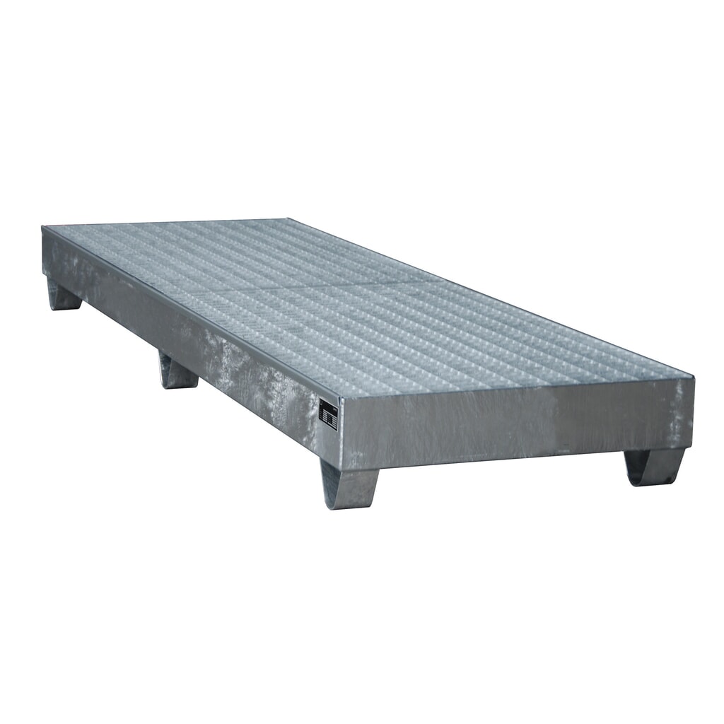 Číslo obrázku produktu 2: Bauer® sběrná vana z oceli, podjezdová výška 100 mm, VxŠxH 250 x 2 400 x 800 mm, včetně mřížového roštu, 4x 200 l, žárově pozinkované