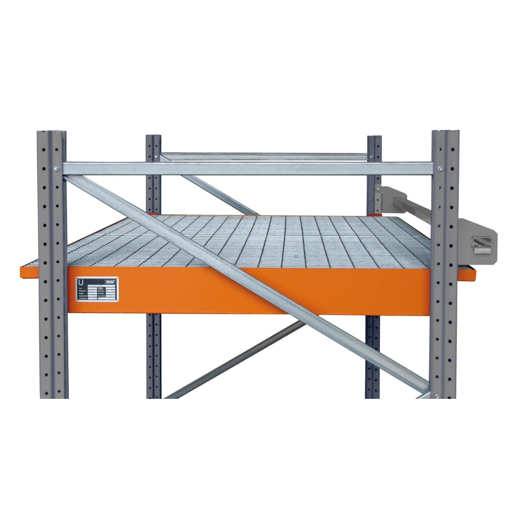 Bauer® zavěsná záchytná vana z oceli, včetně mřížového roštu, pro délku nosníku 1 800 mm, Žlutooranžová Obrázek produktu: Bauer® zavěsná záchytná vana z oceli, včetně mřížového roštu, pro délku nosníku 1 800 mm, Žlutooranžová